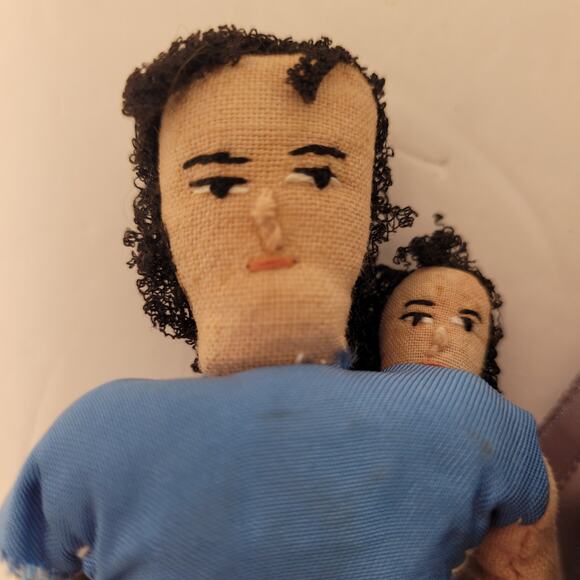 Primitive Handmade Vintage Cloth Handsewn Lot Of 2 Dolls 2 Pair Shoes 7 Inches - Picture 15 of 16